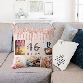 Almofada Foto de 16.º aniversário rosa dourado cintilação r