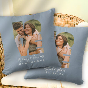 Almofada Foto de Amor Simples Moderno Personalizado Azul Em