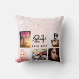 Almofada Foto de aniversário rosa dourada reluz cor-de-rosa
