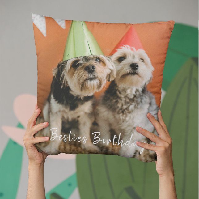 Almofada Foto de Besties Bonitas Cão no Aniversário (Criador carregado)
