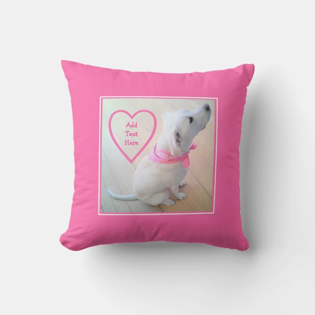 Almofada Foto de cachorro fofo vestindo cachecol rosa Dia d (Frente)