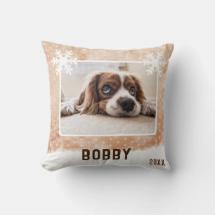 Almofada Foto de Cão Nome de Pet Snowflake Watercolor Natal