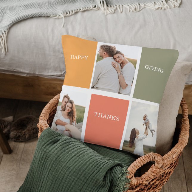 Almofada Foto de Colagem da Família Moderna | Ação de Graça (Criador carregado)