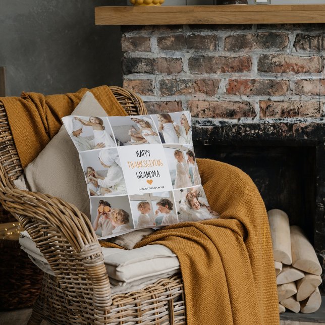 Almofada Foto de Colagem Moderna Feliz Ação de Graças Vovó (Criador carregado)