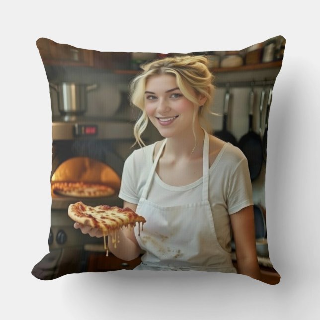 Almofada Foto de comer pizza personalizar (Frente)