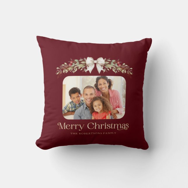 Almofada Foto de Família Moderno Script Feliz Natal (Frente)