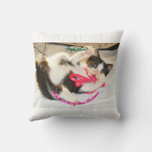 Almofada Foto de gatinho Texto Jingle Meows, Personalize,  (Verso)