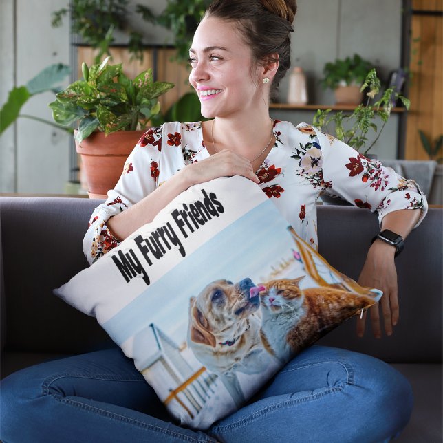 Almofada Foto de gato e cão para amigos de pelúcia (Criador carregado)