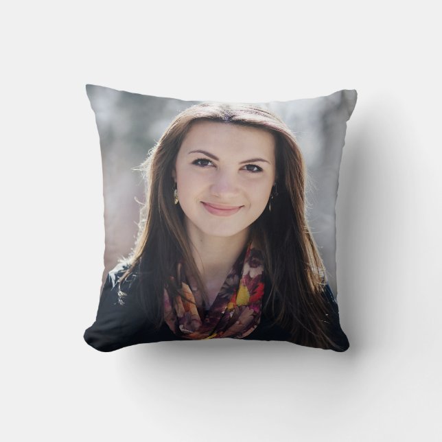 Almofada Foto de Graduação em Stripe Branca Cor-de-Rosa Mod (Frente)