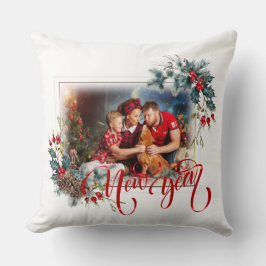 Almofada Foto de inverno de ano novo em estilo vermelho