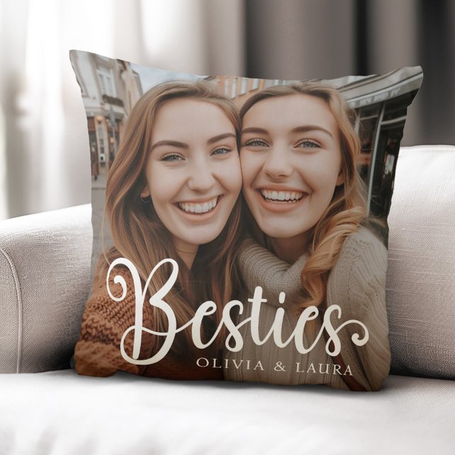 Almofada Foto de melhores amigos nomes personalizados (Besties best friends custom names photo throw pillow)