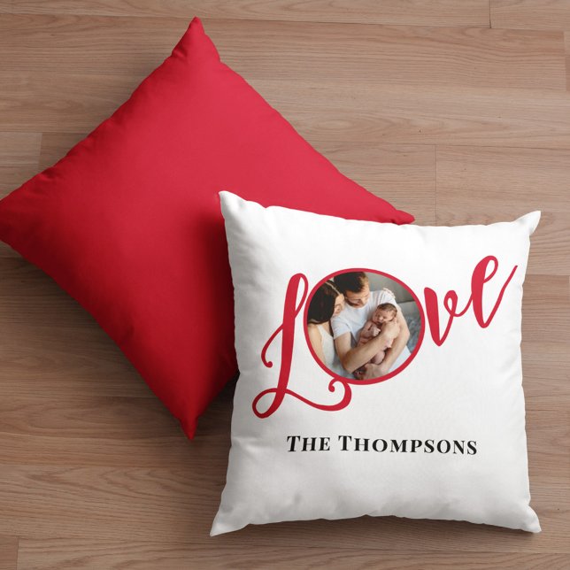 Almofada Foto de Natal - Escuro de Caligrafia (Love simple photo typography calligraphy script pillow)
