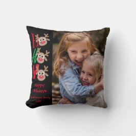 Almofada Foto de Natal Ho Ho Cartoon Reindeer Black