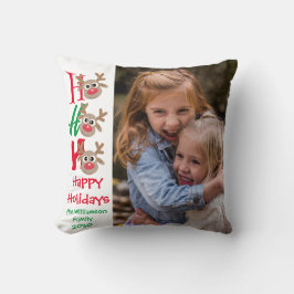 Almofada Foto de Natal Ho Ho Cartoon Reindeer White