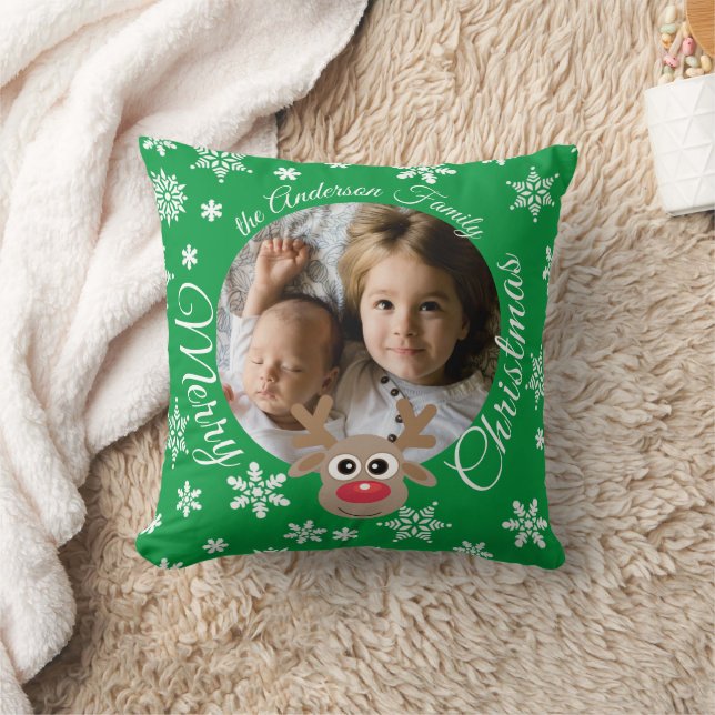 Almofada Foto de Natal - Revista Verde Branco Cute (Cobertor)