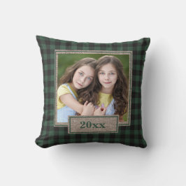 Almofada Foto de Natal Rustic Burlap Green Xadrez Buffalo