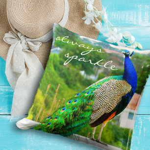 Almofada Foto de Peacock Verde Azul "Sempre Espetacular"