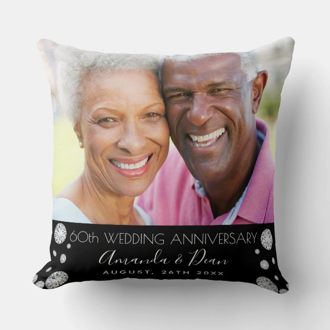 Almofada foto do aniversário de casamento de diamante de 60 (Frente)