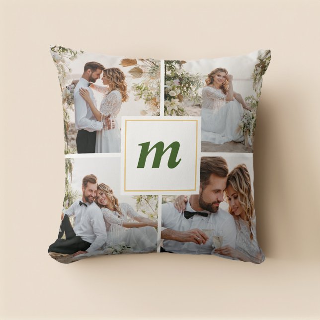 Almofada Foto do Casal Casado do Primeiro Natal Moderno (Modern First Christmas Married Couple Photo Throw Pillow)