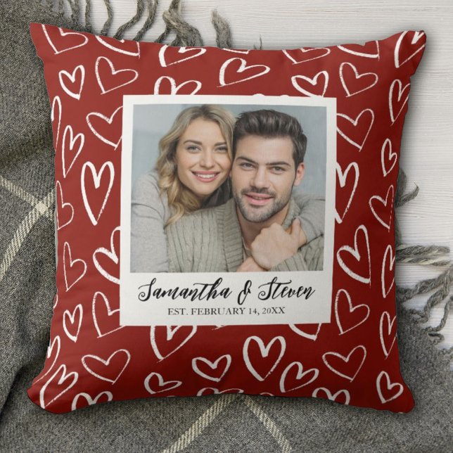 Almofada Foto do coração do Namorados casal (A romantic Valentines Day keepsake pillow. Personalize it with your name, photo and established date)