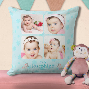 Almofada Foto do Nome do Bebê Azul Cute Personalizado