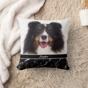 Almofada Foto do seu Pet no Faux Black Marble & Name