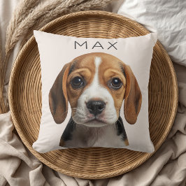 Almofada Foto e Nome de Cachorro Bege Personalizados