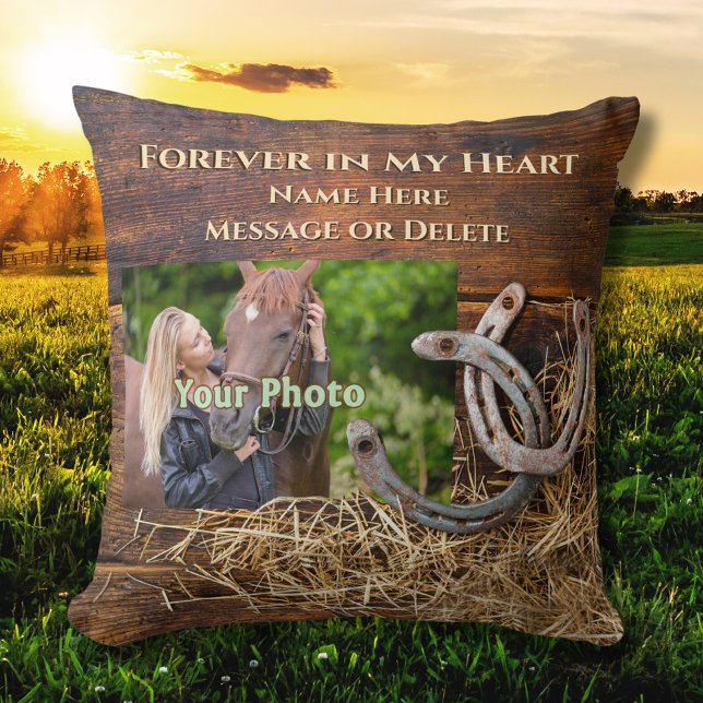 Almofada Foto e personalizada, presentes no Memorial dos Ca (Horse Memorial Gifts. Horse memorial pillow with your horse photo. Sympathy gifts for horse lovers.)