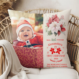Almofada Foto Elegant Floral Baby's First Christmas