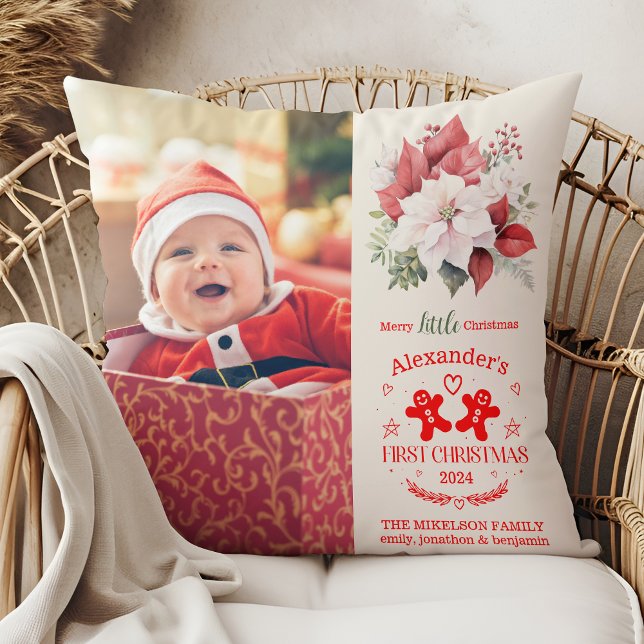 Almofada Foto Elegant Floral Baby's First Christmas (Criador carregado)