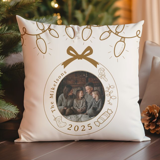 Almofada Foto Elegante Dourada Arte Natal (Criador carregado)