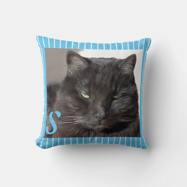 Almofada Foto Gato de Turquesa Monograma (Frente)