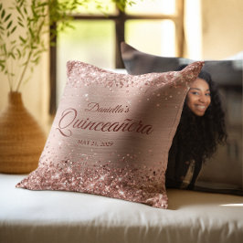 Almofada Foto Glamurosa de Quinceanera em Dourado Rosa Bril