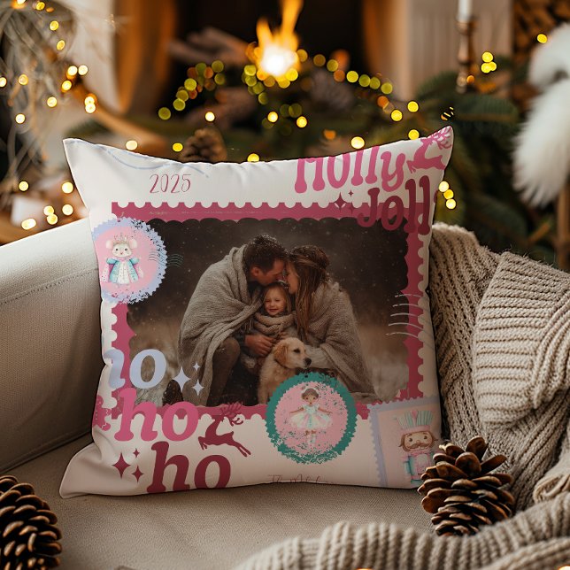 Almofada Foto Groovy Quebra-Nozes Natal Pastel Retro (Criador carregado)