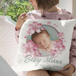 Almofada Foto Lembrança de Bebê Recém-Nascida Menina Flores