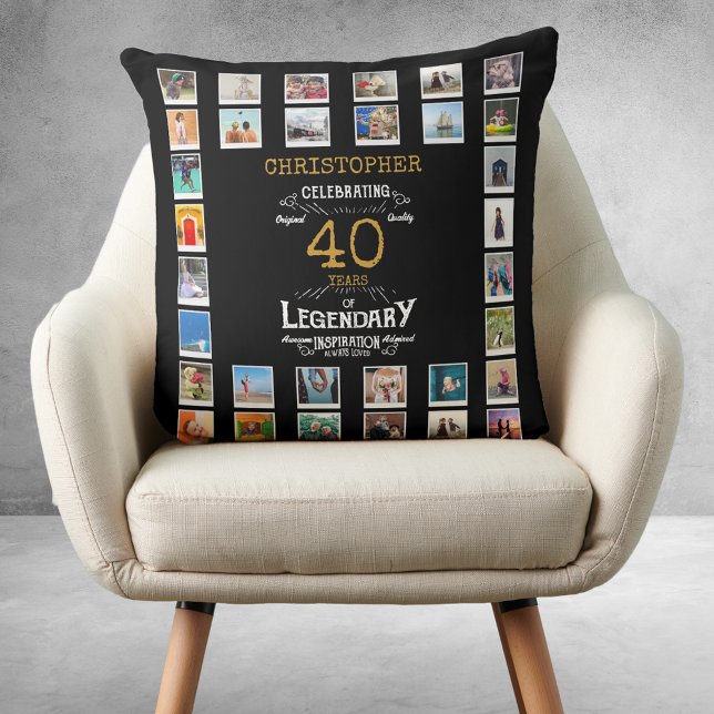 Almofada Foto lendária Dourada aniversário de 40 anos Black (40th Birthday Black Gold Legendary Photo Throw Pillow
)