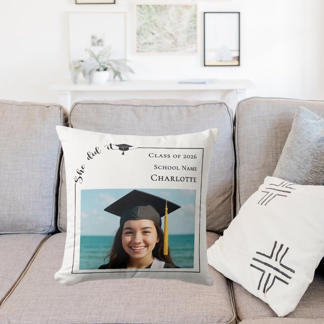Almofada Foto moderna Ela fez isso Graduada (Criador carregado)