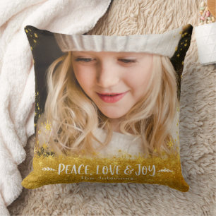 Almofada Foto: Peace Love Joy Cote Dourado Stars Holiday Na