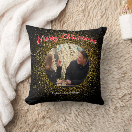 Almofada Foto personalizada com brilho preto no natal