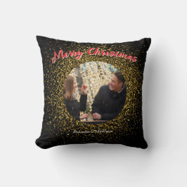 Almofada Foto personalizada com brilho preto no natal