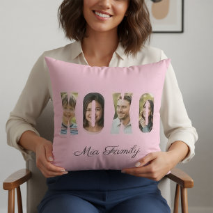 Almofada Foto Personalizada da Família XOXO Rosa Dia dos Na