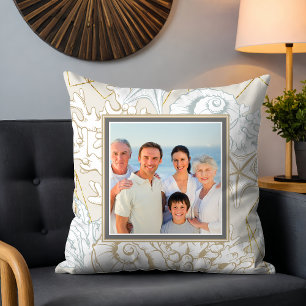Almofada Foto Personalizada da Marinha Elegante Seashell Be