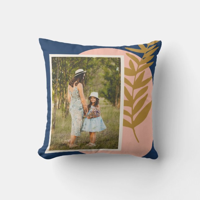 Almofada Foto Personalizada de Azul Botânico Abstrato Moder (Frente)