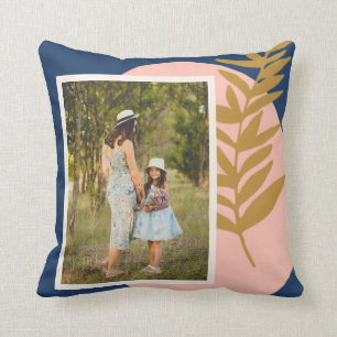 Almofada Foto Personalizada de Azul Botânico Abstrato Moder