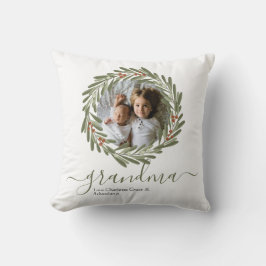 Almofada Foto personalizada de Berry Wreath Verde Natal