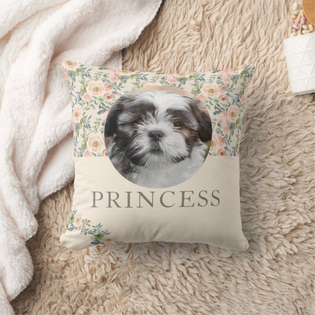 Almofada Foto Personalizada de Cachorro com Flores  (Cobertor)