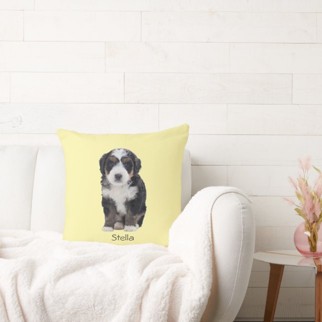 Almofada Foto personalizada de cão - Amarelo pastel com nom (Sofá)
