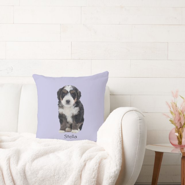 Almofada Foto personalizada de cão - Mistura Lilac com Nome (Sofá)