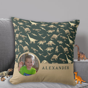 Almofada Foto Personalizada de Dinossauro e Nome Verde