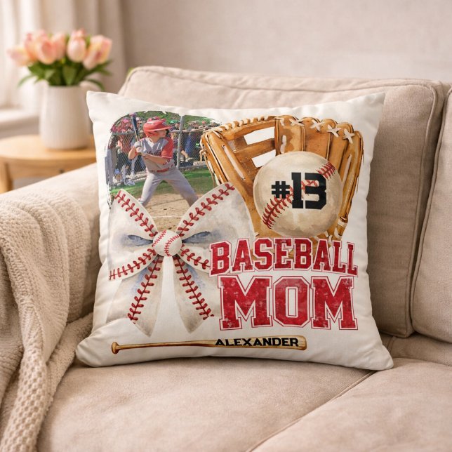 Almofada Foto Personalizada de Mãe de Beisebol (Criador carregado)